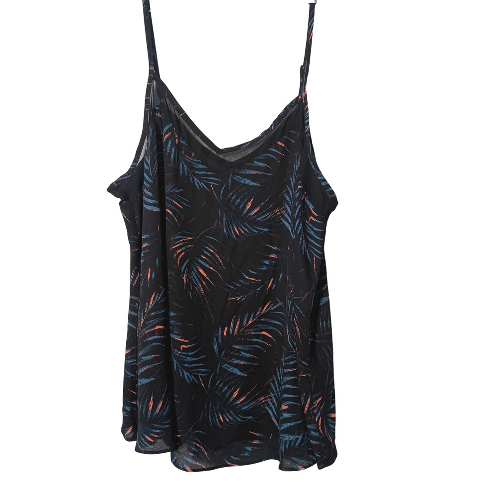 Torrid Camisole Womens 1 Black Tropical Palm Leaf Chiffon V-Neck Tank